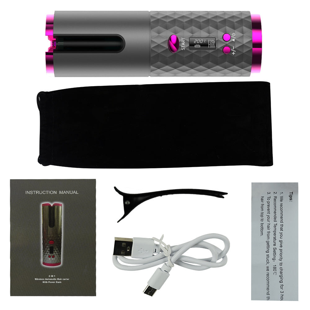 USB Rechargeable Cordless Auto-Rotating Ceramic Portable Hair Curler