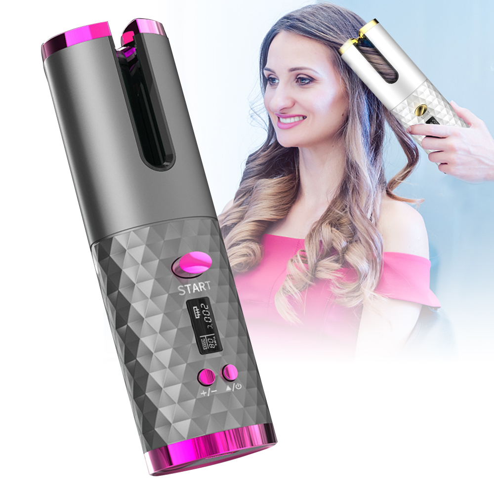 USB Rechargeable Cordless Auto-Rotating Ceramic Portable Hair Curler