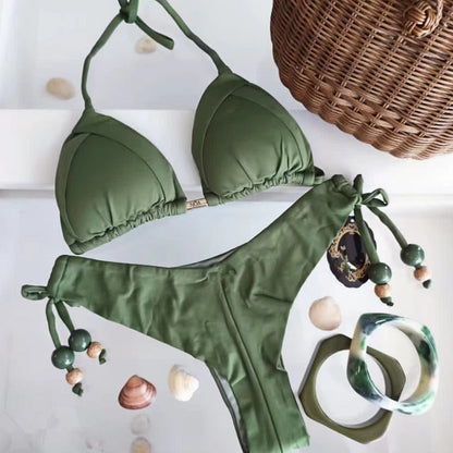 2023 Bikini Micro Sexy Bandage Swimsuit Women Push Up Swimwear Two Piece Bikini Set Solid Bather Bathing Suit Swim Suit Female green