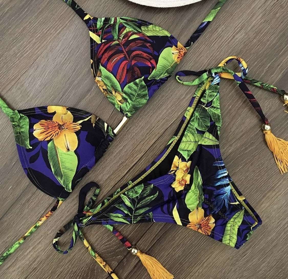2023 Girls Ties Halter Brazilian Push Up Bikini Tassels Biquini Swimwear Strappy Bandage Swimsuit Beach Wear Bathing Suit Women S~XL MK04
