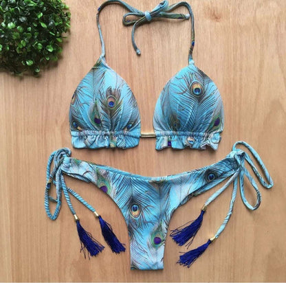 2023 Girls Ties Halter Brazilian Push Up Bikini Tassels Biquini Swimwear Strappy Bandage Swimsuit Beach Wear Bathing Suit Women S~XL MK20