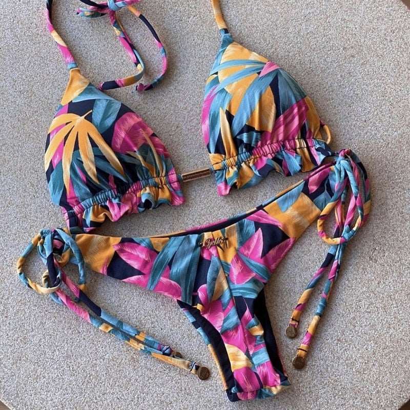 2023 Girls Ties Halter Brazilian Push Up Bikini Tassels Biquini Swimwear Strappy Bandage Swimsuit Beach Wear Bathing Suit Women S~XL