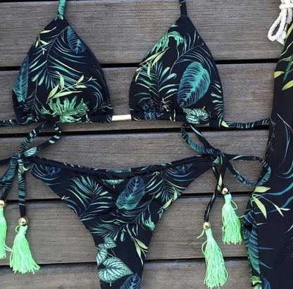 2023 Girls Ties Halter Brazilian Push Up Bikini Tassels Biquini Swimwear Strappy Bandage Swimsuit Beach Wear Bathing Suit Women S~XL MK06