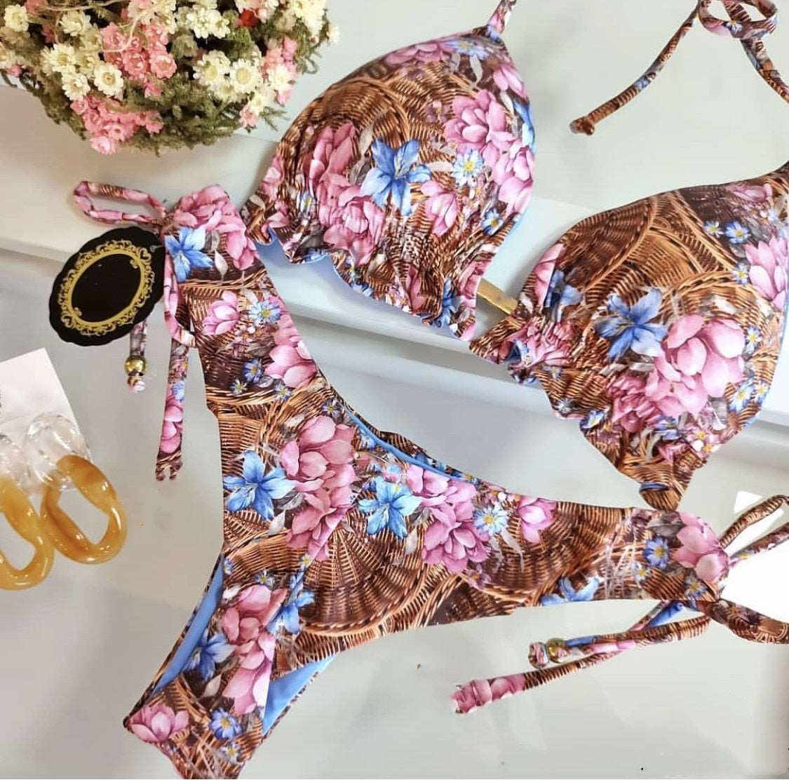 2023 Girls Ties Halter Brazilian Push Up Bikini Tassels Biquini Swimwear Strappy Bandage Swimsuit Beach Wear Bathing Suit Women S~XL 6217