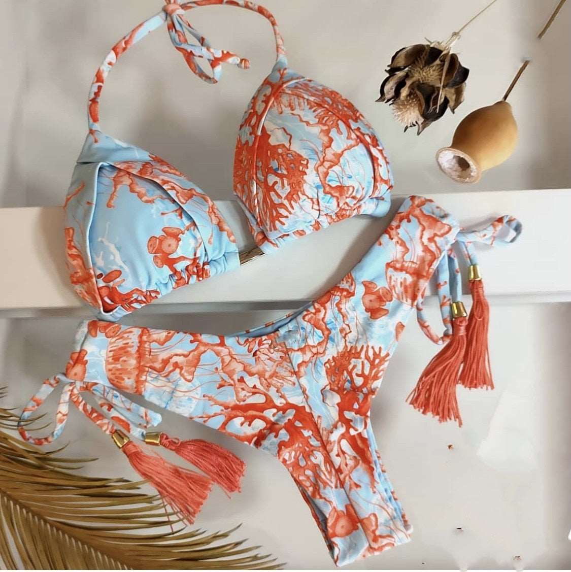 2023 Girls Ties Halter Brazilian Push Up Bikini Tassels Biquini Swimwear Strappy Bandage Swimsuit Beach Wear Bathing Suit Women S~XL 6220