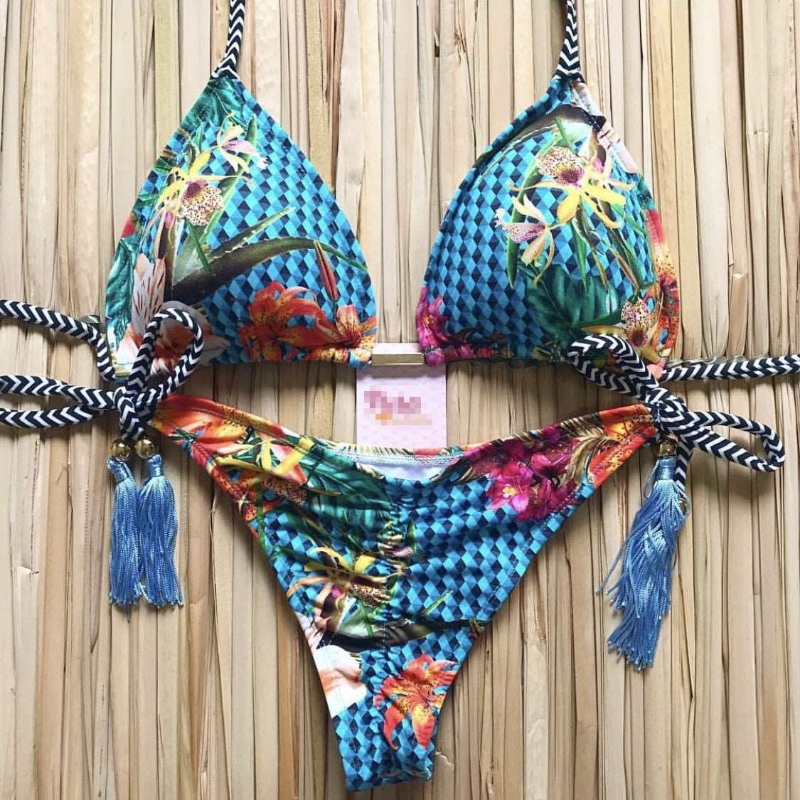 2023 Girls Ties Halter Brazilian Push Up Bikini Tassels Biquini Swimwear Strappy Bandage Swimsuit Beach Wear Bathing Suit Women S~XL MK01