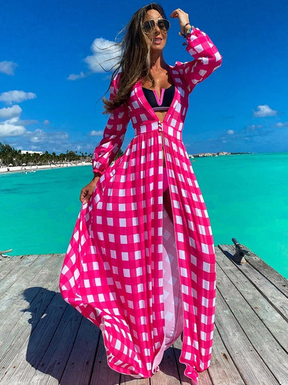 2023 Leaves Print Bikini Beach Cover up Tunics for Beach Long Kaftan Bikini Cover up Robe de Plage Sarong Beach Swimsuit cover-ups TZ21133P50 One Size