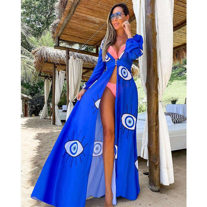 2023 Leaves Print Bikini Beach Cover up Tunics for Beach Long Kaftan Bikini Cover up Robe de Plage Sarong Beach Swimsuit cover-ups TZ21133B10 One Size