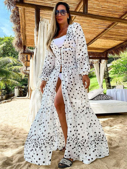 2023 Leaves Print Bikini Beach Cover up Tunics for Beach Long Kaftan Bikini Cover up Robe de Plage Sarong Beach Swimsuit cover-ups TZ21133WA0 One Size