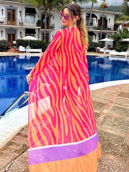 2023 Leaves Print Bikini Beach Cover up Tunics for Beach Long Kaftan Bikini Cover up Robe de Plage Sarong Beach Swimsuit cover-ups TZ21133O50 One Size