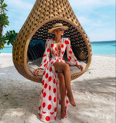 2023 Leaves Print Bikini Beach Cover up Tunics for Beach Long Kaftan Bikini Cover up Robe de Plage Sarong Beach Swimsuit cover-ups CZ704R1 One Size