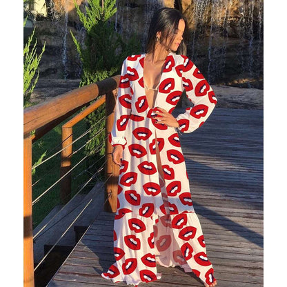 2023 Leaves Print Bikini Beach Cover up Tunics for Beach Long Kaftan Bikini Cover up Robe de Plage Sarong Beach Swimsuit cover-ups CZ704ZC One Size