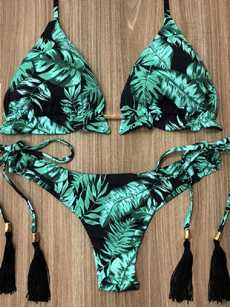 2023 New Ruffle Bikinis Women Swimsuit Cross Bandage Swimwear Push Up Bikini Set Beach Bathing Suit Brazilian Biquni Print Leopard