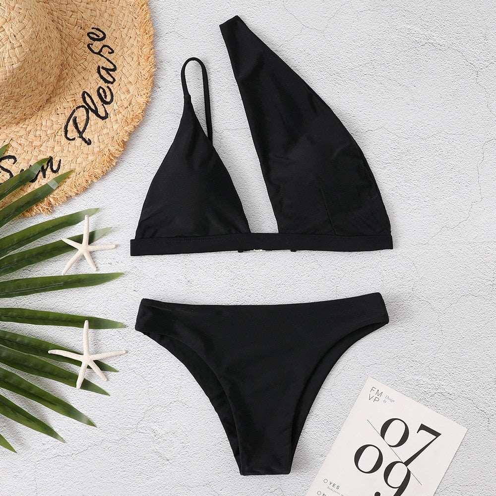 2023 New Sexy Ribbed Ring Bikinis Swimsuit Women Push Up Swimwear Solid Bikini Set Summer Beach Brazil Biquini Swim Bathing Suit Black