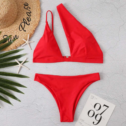 2023 New Sexy Ribbed Ring Bikinis Swimsuit Women Push Up Swimwear Solid Bikini Set Summer Beach Brazil Biquini Swim Bathing Suit Red