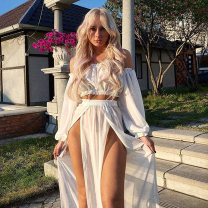 2023 New Solid cover-ups for women Tunic Beach Cover Up Swimsuit Folds Long Sleeve Pareo Sarong Beachwear Saida de Praia MY19820W10 One Size