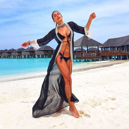 2023 New Solid cover-ups for women Tunic Beach Cover Up Swimsuit Folds Long Sleeve Pareo Sarong Beachwear Saida de Praia TZ21133DD0 One Size