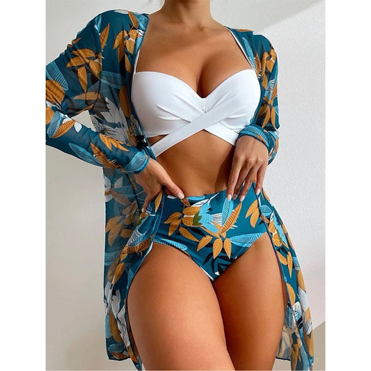 2023 Sexy Bikinis And Cover Set Women Swimsuit Printed Swimwear High Waist Summer Strappy Bathing Suit Beach Wear Biquini Female