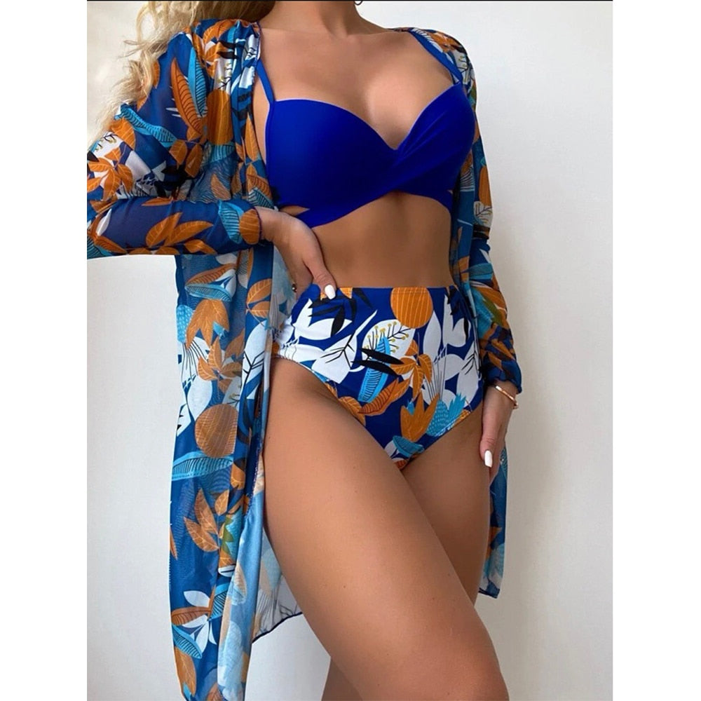 2023 Sexy Bikinis And Cover Set Women Swimsuit Printed Swimwear High Waist Summer Strappy Bathing Suit Beach Wear Biquini Female 1