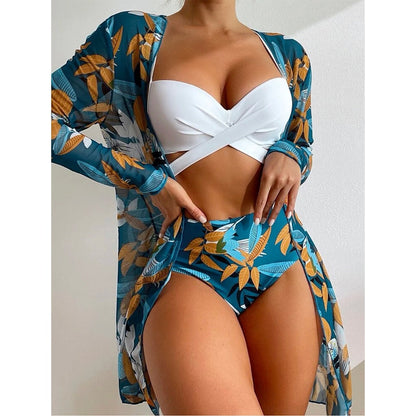 2023 Sexy Bikinis And Cover Set Women Swimsuit Printed Swimwear High Waist Summer Strappy Bathing Suit Beach Wear Biquini Female 3