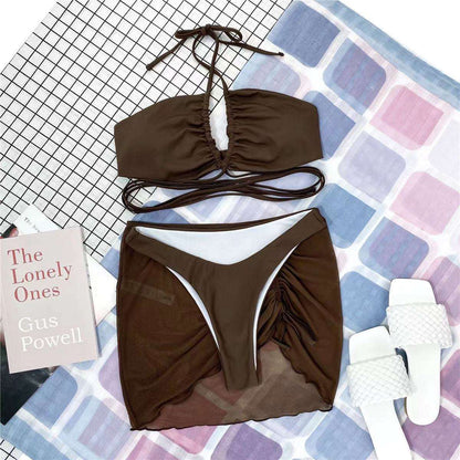 2023 Sexy Halter Hollow Cross Bikinis Set Swimsuit Women's New Solid Two-Piece Swimwear Summer Beachwear Woman Bath Bathing Suit