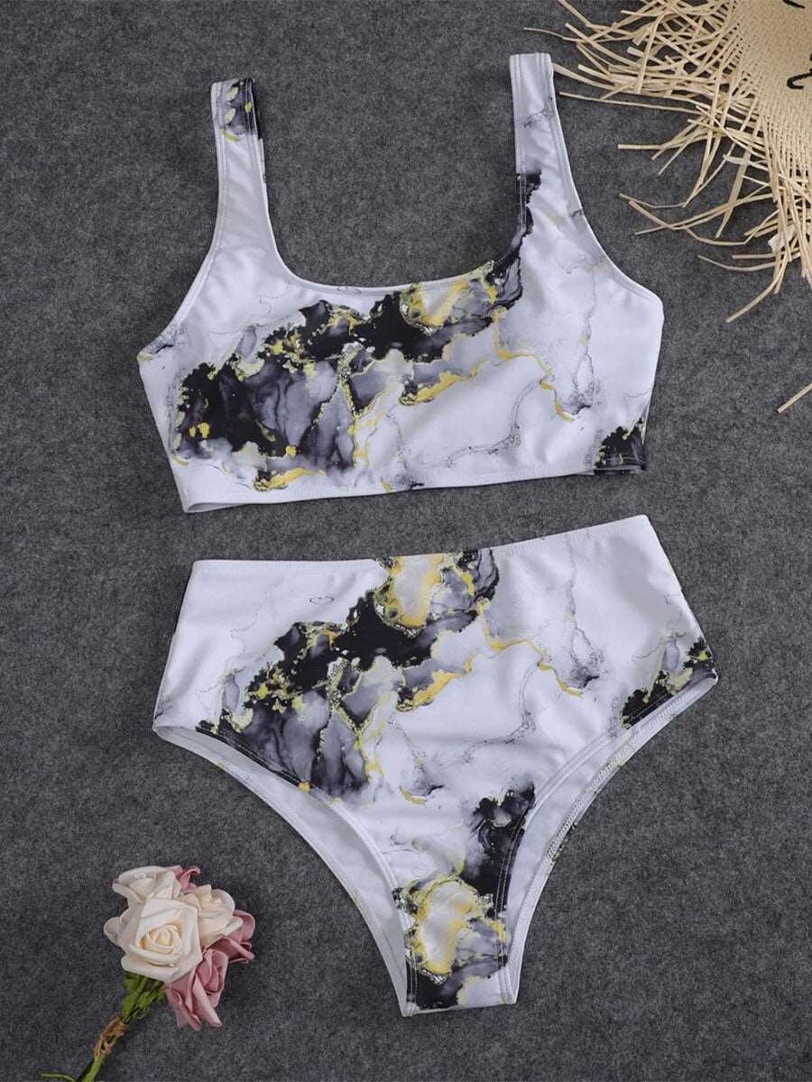 2023 Sexy High Waist Bikini Print Swimsuit Women Swimwear Push Up Set Brazilian Bathing Suit Summer Beach Wear Swimming Biquine 6341 White