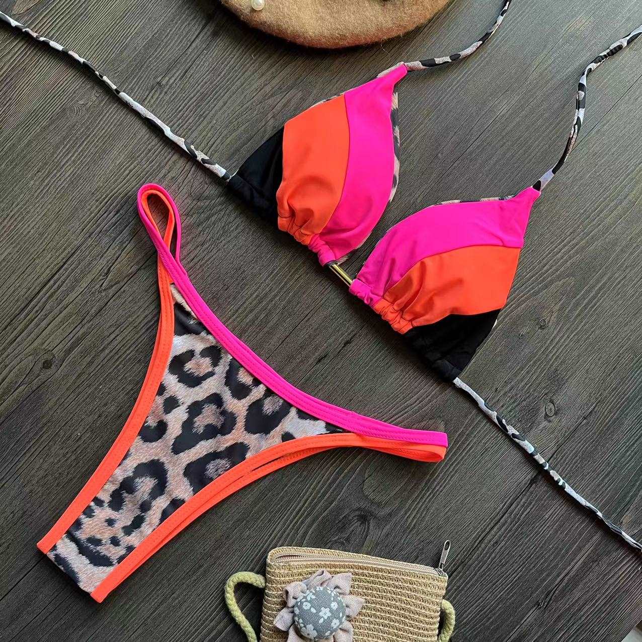 2023 Sexy Spliced Swimsuit Women Swimwear Tiger Stripe Print Micro Bikini Set Brazilian Biquinis Beach Bathing Suit ZY72009
