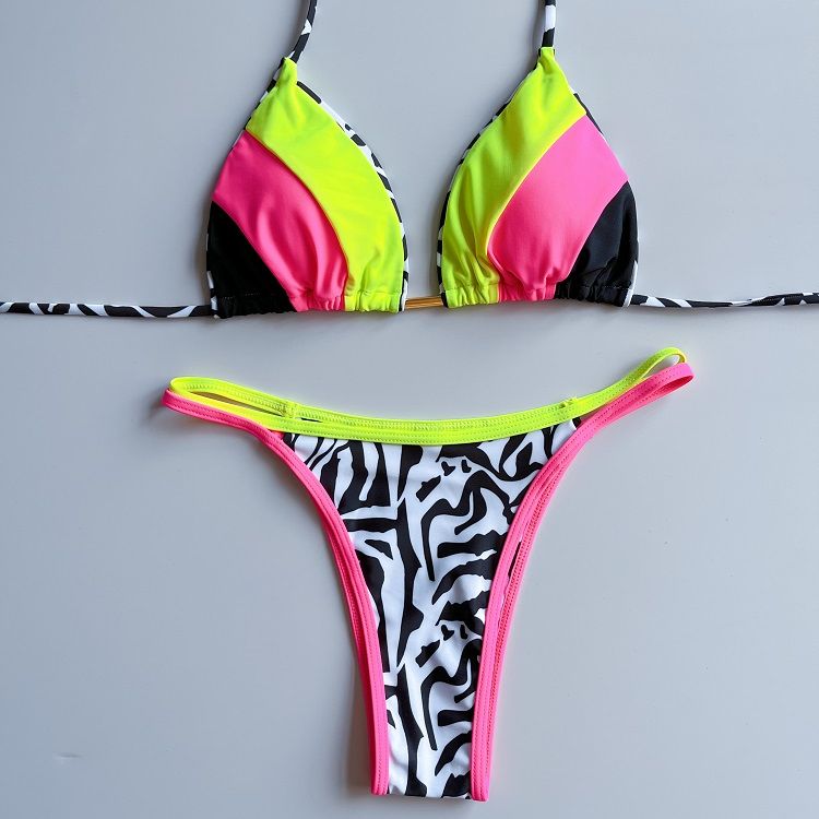 2023 Sexy Spliced Swimsuit Women Swimwear Tiger Stripe Print Micro Bikini Set Brazilian Biquinis Beach Bathing Suit ZY72006