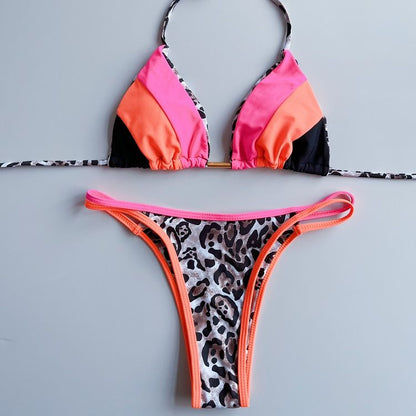2023 Sexy Spliced Swimsuit Women Swimwear Tiger Stripe Print Micro Bikini Set Brazilian Biquinis Beach Bathing Suit ZY72005
