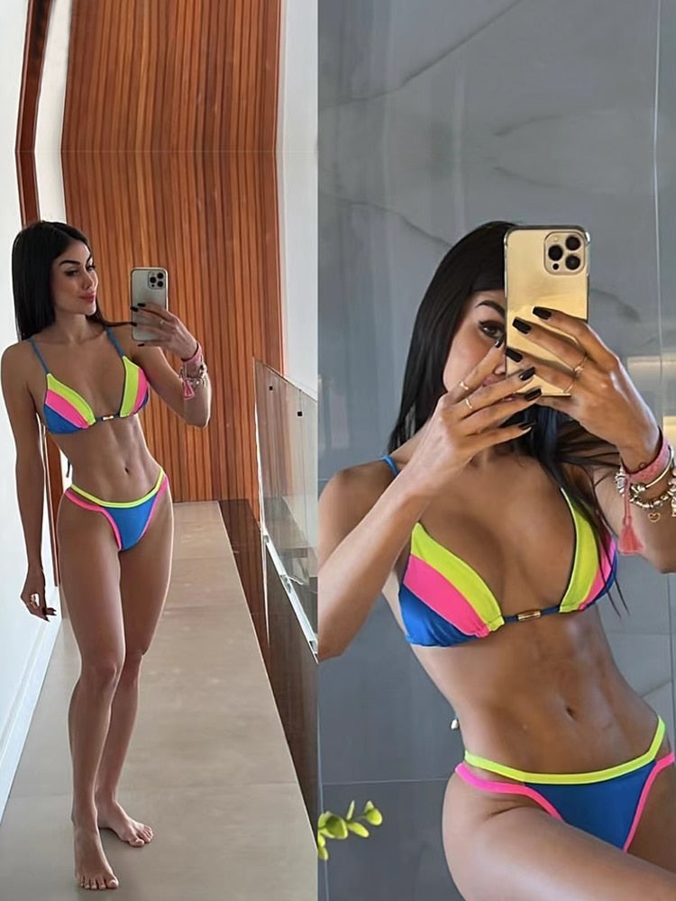 2023 Sexy Spliced Swimsuit Women Swimwear Tiger Stripe Print Micro Bikini Set Brazilian Biquinis Beach Bathing Suit