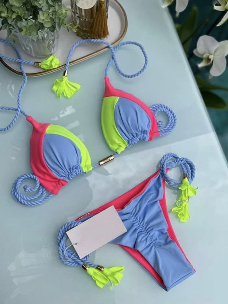 2023 Sexy Swimwear Special Fabric Splices 2 Pieces Bikinis Set Women's Swimsuit Push Up Biquini Brazilian Beachwear Bathing Suit