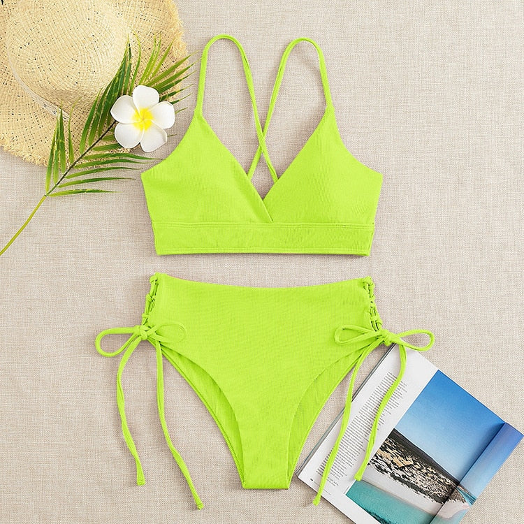 2023 Sexy Women High Waist Bikinis 2 Piece Swimsuit Bandeau Swimwear Female Thong Brazilian Biquini Push Up Bikini Set Bathing Suit