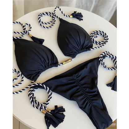 2023 Special Fabric Hand Woven Rope Swimwear Women Brazilian Bikini Set Sexy Thong Swimsuit Two Pieces Bathing Suit 8245