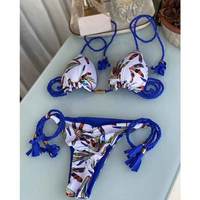 2023 Special Fabric Hand Woven Rope Swimwear Women Brazilian Bikini Set Sexy Thong Swimsuit Two Pieces Bathing Suit 8262