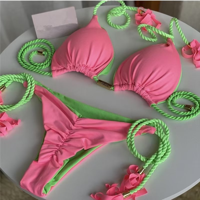 2023 Special Fabric Hand Woven Rope Swimwear Women Brazilian Bikini Set Sexy Thong Swimsuit Two Pieces Bathing Suit 8264
