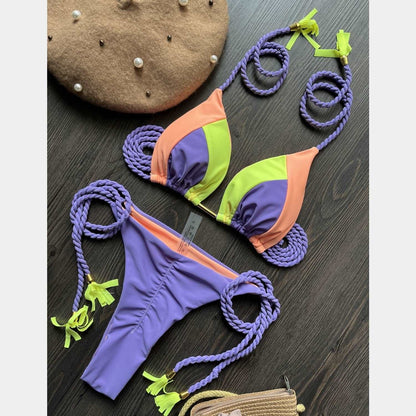 2023 Special Fabric Hand Woven Rope Swimwear Women Brazilian Bikini Set Sexy Thong Swimsuit Two Pieces Bathing Suit 8280