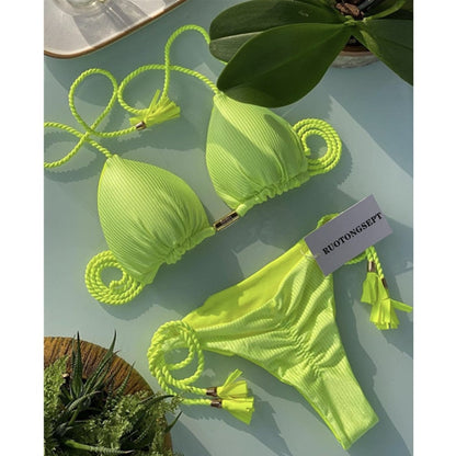 2023 Special Fabric Hand Woven Rope Swimwear Women Brazilian Bikini Set Sexy Thong Swimsuit Two Pieces Bathing Suit 8256