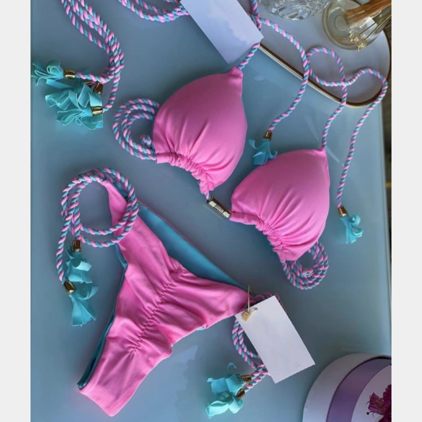 2023 Special Fabric Hand Woven Rope Swimwear Women Brazilian Bikini Set Sexy Thong Swimsuit Two Pieces Bathing Suit 8300