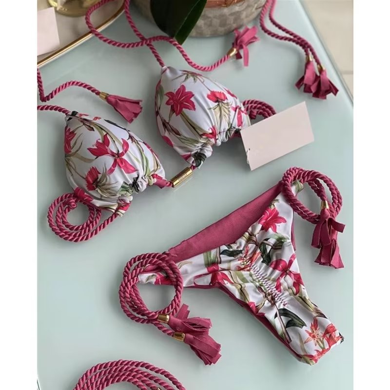 2023 Special Fabric Hand Woven Rope Swimwear Women Brazilian Bikini Set Sexy Thong Swimsuit Two Pieces Bathing Suit 8267 S