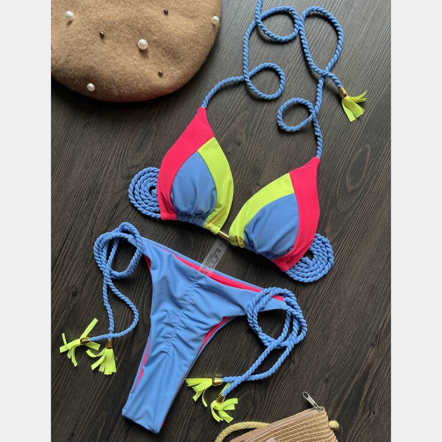 2023 Special Fabric Hand Woven Rope Swimwear Women Brazilian Bikini Set Sexy Thong Swimsuit Two Pieces Bathing Suit 8278