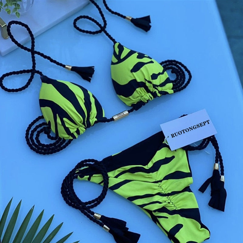 2023 Special Fabric Hand Woven Rope Swimwear Women Brazilian Bikini Set Sexy Thong Swimsuit Two Pieces Bathing Suit 8260