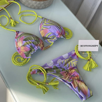 2023 Special Fabric Hand Woven Rope Swimwear Women Brazilian Bikini Set Sexy Thong Swimsuit Two Pieces Bathing Suit 8255