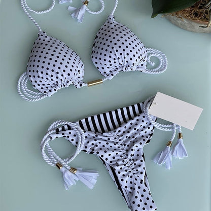 2023 Swimwear Sexy Dot Print Bikinis Set Women's Swimsuit Bandage Push Up Swim 2 Pieces Biquini Brazilian Beachwear Bathing Suit 8304