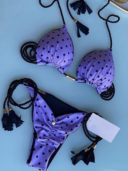 2023 Swimwear Sexy Dot Print Bikinis Set Women's Swimsuit Bandage Push Up Swim 2 Pieces Biquini Brazilian Beachwear Bathing Suit