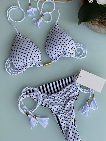 2023 Swimwear Sexy Dot Print Bikinis Set Women's Swimsuit Bandage Push Up Swim 2 Pieces Biquini Brazilian Beachwear Bathing Suit