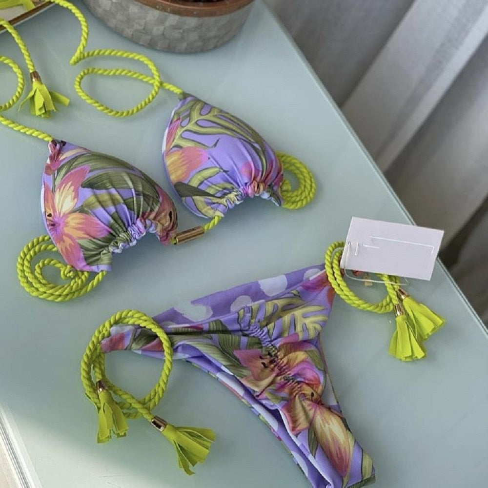 2023 Swimwear Sexy Dot Print Bikinis Set Women's Swimsuit Bandage Push Up Swim 2 Pieces Biquini Brazilian Beachwear Bathing Suit 8255