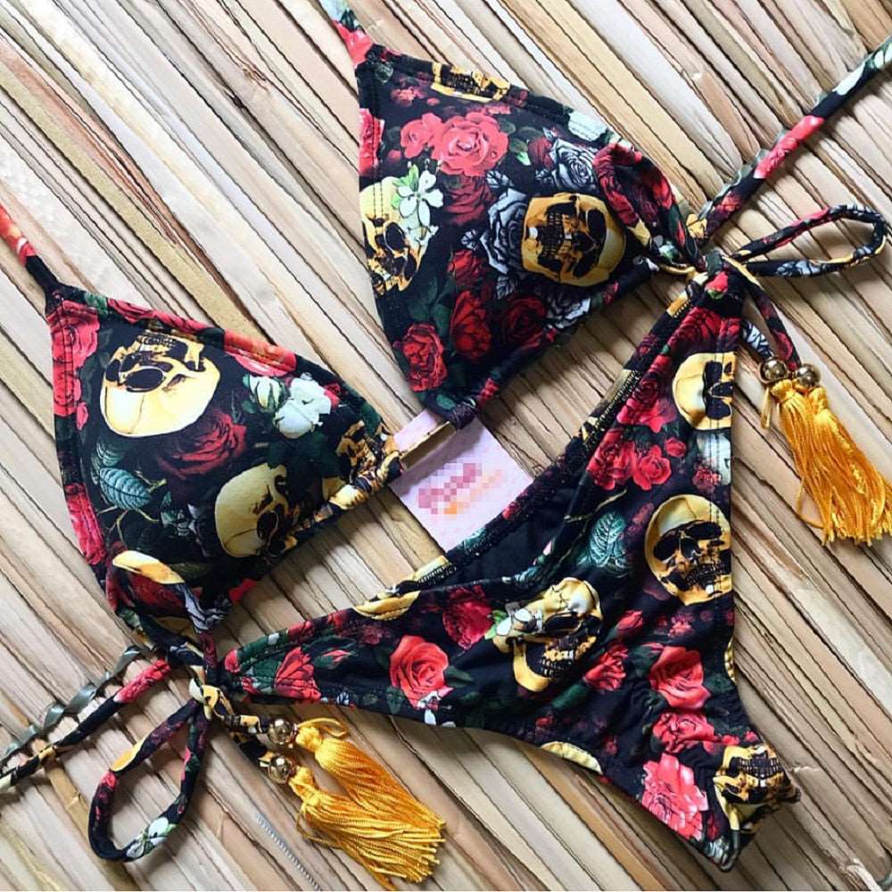 2023 Two-piece Women Brazilian Bikini set Summer Push up Swimwear Bathing Swim Suits String Halter Swimsuit Female Bandage Bikini Set QS08