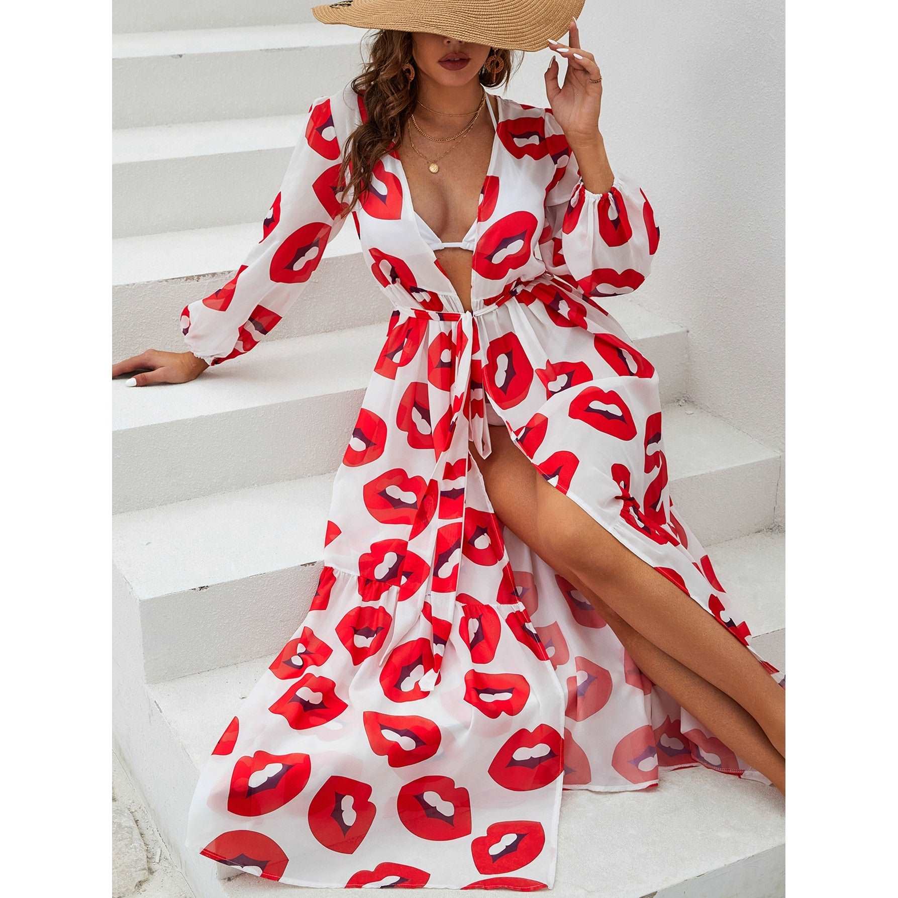 2023 Women Swimsuit Cover Up Sleeve Beach Tunic Dress Robe De Plage Solid White Cotton Pareo High Collar Beachwear