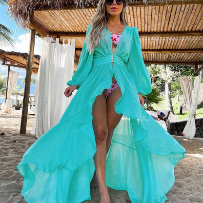 2023 Women Swimsuit Cover Up Sleeve Beach Tunic Dress Robe De Plage Solid White Cotton Pareo High Collar Beachwear TZ21133B60 One Size