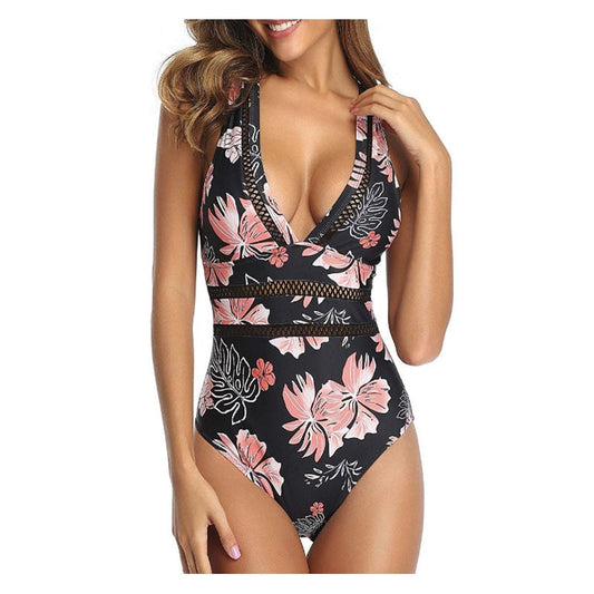 2023 Women's One Piece Swimsuit Black Mesh V-neck Cross Sexy Swimsuit Swimwear Women Bathing Suits Woman High Waist Bikini